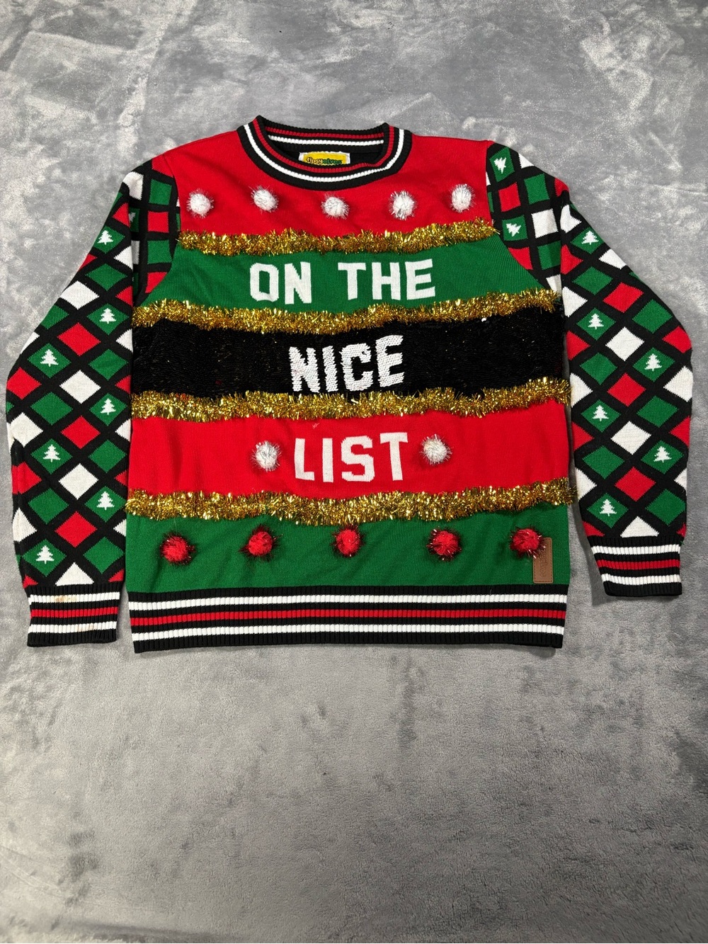 Tipsy Elves Red Green Black 'On The Nice List' Crewneck Sweater